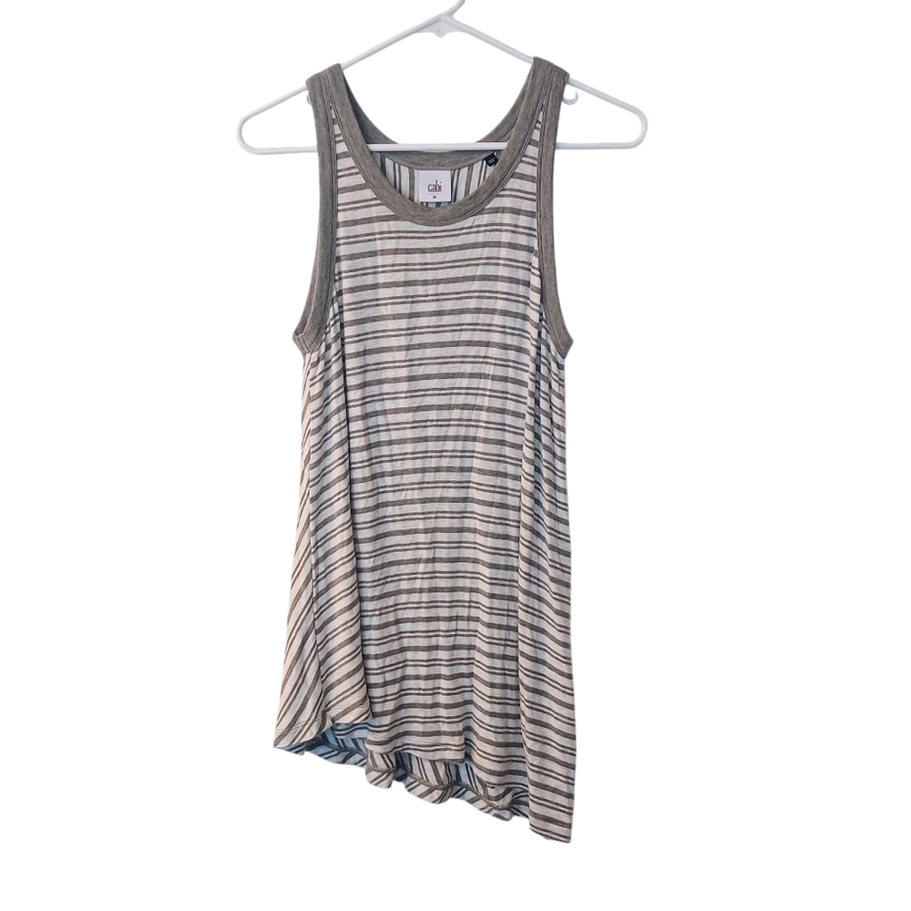 Women's Cabi Side Out Assymetrical Gray Striped Tank Top Size Medium Style 5394
